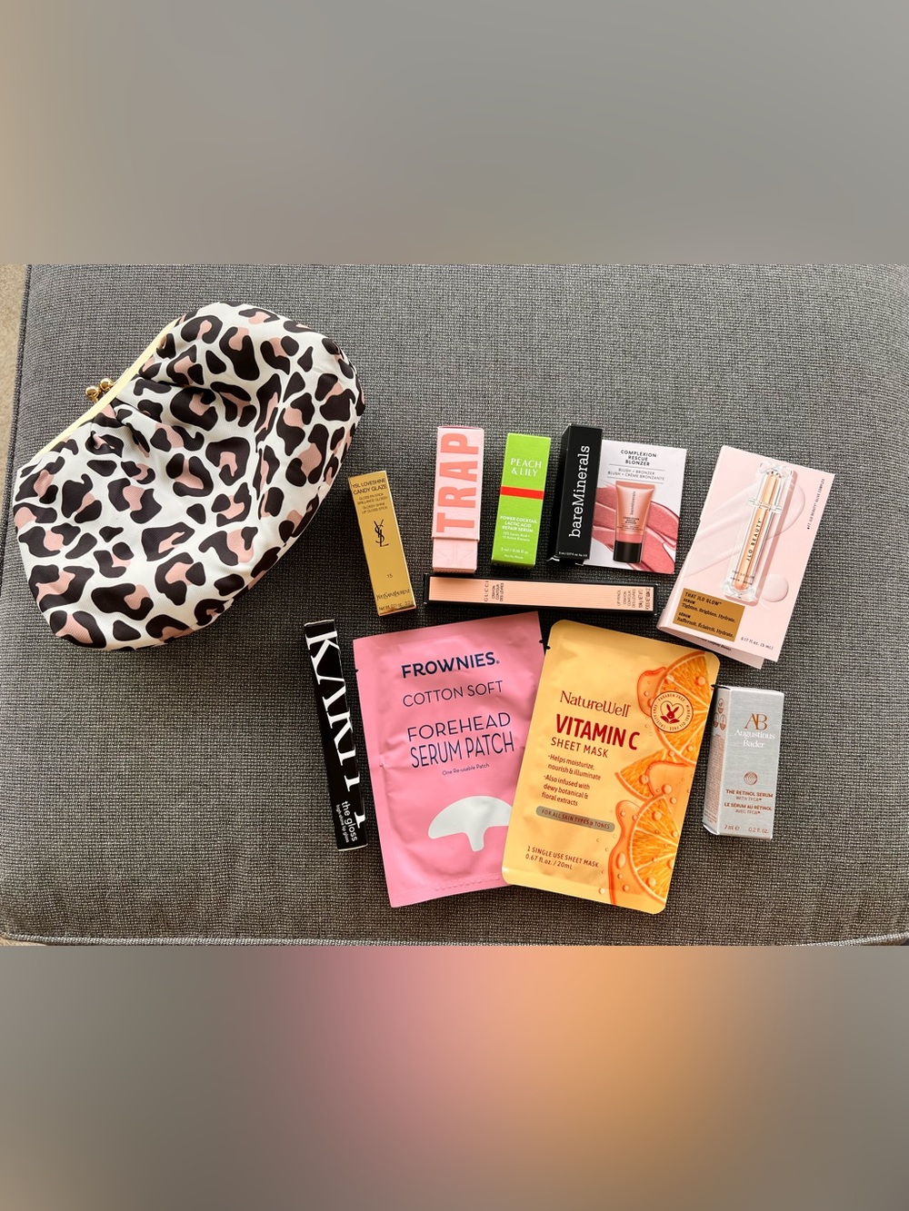 Skincare and Lipstick 💄 Items With Leopard Kisslock Pouch (10pc)